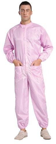 Sywiyi Herren Arbeitsoverall Werkstatt Einteiler Arbeitsanzug Schutzoverall Langarm Overall mit Bündchen Unisex Arbeiten Uniform Rosa M