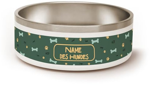 PICANOVA Hundenapf mit Namen im Pfoten-Design - 1,2 l Edelstahl-Futternapf – rutschfeste Futter- & Wasserschale - Personalisiertes Geschenk für Haustierbesitzer - Woof Love Design