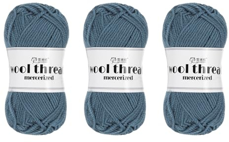 Rebower Wool Yarn,100% Wool Soft Knitting Yarn [for Hand DIY Bag Cushion Crocheting Knitting Project Home Decor] -3 Skeins of 150g/5.29oz(Per Skein 50g/109yards)/Gray