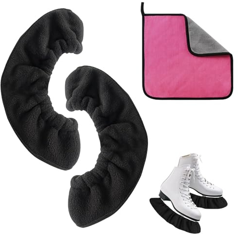 JSTHHTT 1 Paires Couvre Lames de Patins à Glace, Protège Lame pour Chaussures de Patinage, Protege Lame Patin à Glace, Protection de Lame de Glace avec Serviette, pour Jeunes et Adultes (Noir)