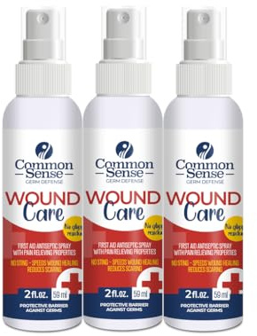 Common Sense Wound Care Antiseptic Spray by Smart, First Aid Cleansing Spray for Minor Cuts, Scrapes and Burns, Helps Ease Pain, 3 Pack (2 fl. oz)