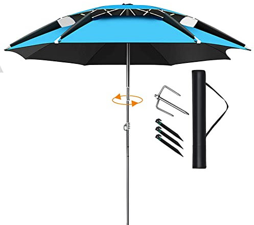 Parapluies Parasol imperméable pour la pêche, le camping, le barbecue, la plage, le jardin extérieur, protection solaire à 360 °, abri pare-soleil, auvent de parapluie extérieur, avec ancrage au sol