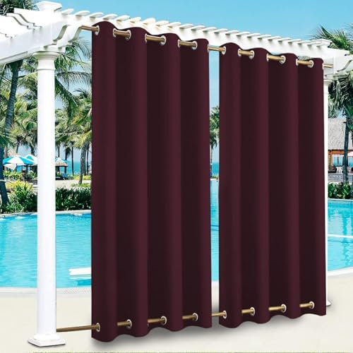 ZHENCHAO Wasserdichter Outdoor-Vorhang mit doppelten Ösen Oben und unten, Verdunkelung, wärmeisoliert, für Garten, Terrasse, Pavillon, Pergola, Rot, 105 x 79 Zoll