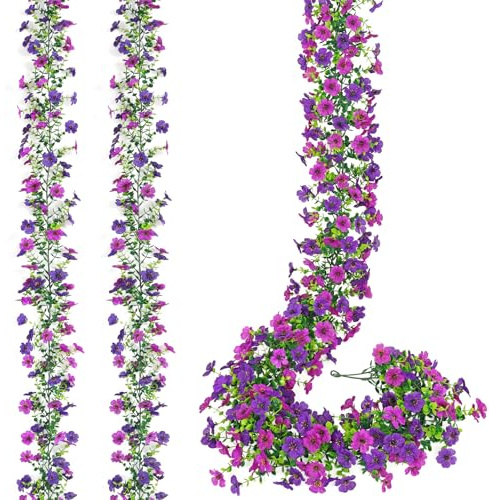 MEIVINES Artificiale Ghirlanda di Fiori 2PCS Doppio Colore Artificiale Finto Ghirlanda Artificiale Fiori di Seta Appesa Rattan Per Arco di nozze Camera da Letto Casa Giardino Decorazione(Viola)