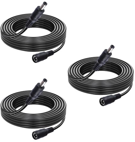 Leloco 3M 12V DC Verlängerungskabel 5,5x2,1mm für Kamera & LED Strip | 3-Pack 3m 12 Volt Verlängerungskabel. Ideal für Router, CCTV & Drucker. Universelles 5,5x2,1mm Stecker-Design in Schwarz.