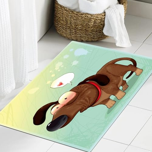 JHAOUNUK Alfombrilla de Baño Absorbente Antideslizante Lavable,Alfombra de Ducha con Respaldo de Goma para Baño,Bañera,Perro gracioso con globo. Ilustración vectorial de objetos aislados. Pued,40x60cm