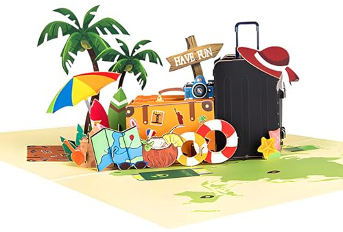 AIBAOBAO Biglietto Auguri Compleanno per Viaggio, Biglietto Viaggio Sorpresa 3D, Biglietti Pop Up Pensione Donna Uomo, Regalo per Viaggi, Luna di Miele, Vacanze al Mare, Laurea, Pensionato