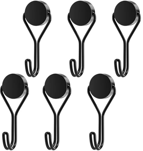 MejaRizon 6 Stück Magnethaken, 5KG Magnethaken Extra Stark, 16mm Neodym Magnete mit Haken, Magnetische Haken Geeignet für Küche, Gadgets, Schließfächer, Kühlschränke, Grillständer