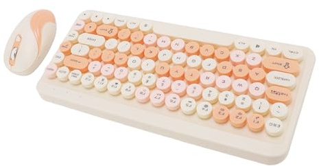 LICAEVEY Quiet Wireless Keyboard and Mouse Combo, Slim Retro Round Keycap 2.4G Set - Silent Operation for Home, Office, PC, Desktop, Laptop (Orange)