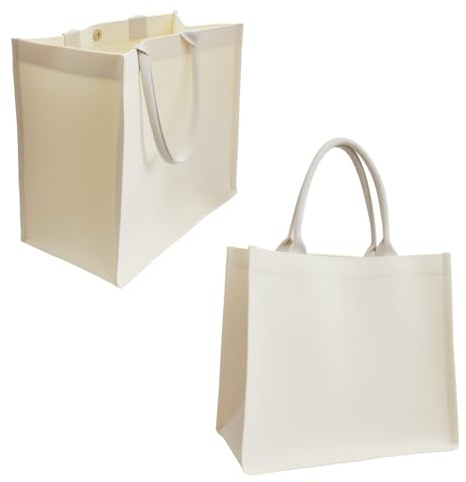 Rieoany Handtasche Beige 2 Stück, Shopper Tasche Damen Baumwolltasche Stoffbeutel mit Magnetverschluss, Einkaufstasche Jutebeutel zum Bemalen, Strandtasche Stofftasche 36 x 32 x 19 cm