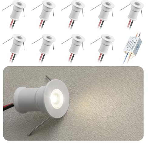 HHTUN 902 30°LED mini Spotlight,DC12V 1W,80Ra,75lm,Small Size,Embedded Installation,Suitable for Cabinet Lighting Such as Wine cabinets,Shoe cabinets,etc.,with Power Supply(6000K,White,9Pack)