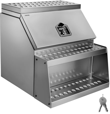 VEVOR Coffre à outils à marchepied pour semi-remorque, 610 x 695 x 645 mm, boîte à outils robuste en aluminium, coffre de rangement latéral étanche avec poignée en T et clés, pour remorques à plateau