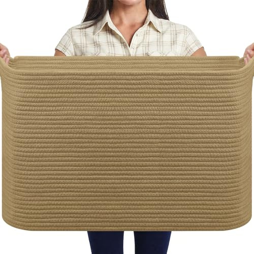 MOLMO Extra Large Woven Storage Basket, 85L Laundry Hamper for Washing, Cotton Rope Bin for Dirty Clothes, Toy Organizer for Kids, Blanket Basket for Living Room(Tawny)