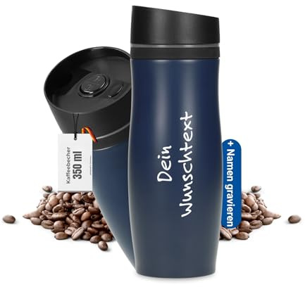 Personalisierter Thermobecher Edelstahl 350 ml - doppelwandig Travel Mug | doppelwandig, Edelstahl, Schraubverschluss, auslaufsicher, Kaffee, Tee, Büro, gravierbar, Coffee to go