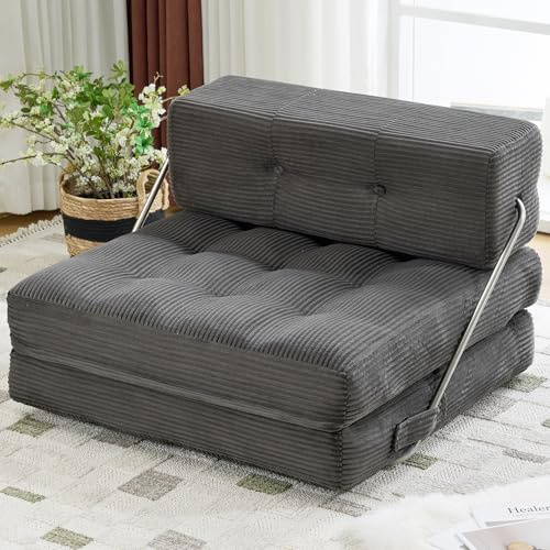 Mingone Poltrona Letto Singolo 3 in 1 Pieghevole Convertibile, Imbottitura Memory Foam, Divano Letto Singolo per Soggiorno/Camera/Ufficio/Ospiti (Gray)