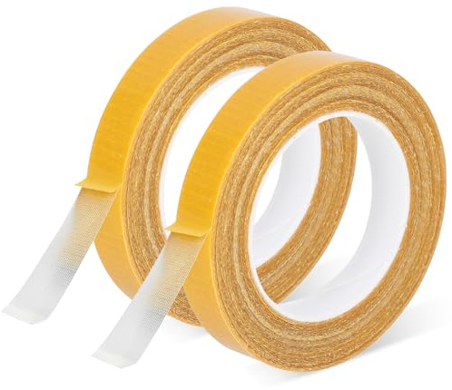 2 Rolls Double Sided Fabric Tape Heavy Duty, 10mmx14m Universal High Tack Strong Clear Mesh Carpet Tape, Waterproof Removable Double Sided Adhesive Strips for Wall Floor Carpet Mat Craft (10mm Wide)