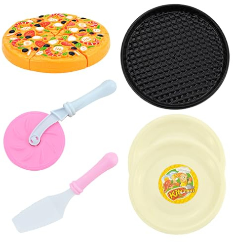 Pizza-Spielzeug, 11 Teile/Satz, simulatives Pizzawagen-Spielzeug, Bpa-freies Kunststoff-Spiellebensmittel mit Koch- und Schneidezubehör, Küchenzubehör, Rollenspielspielzeug für Jungen und Mädchen ab