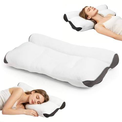Cuscino ortopedico per il collo in memory foam con fessura per le orecchie, cuscino anti-russare, ergonomico, per chi dorme lateralmente, schiena, addome, apnea del sonno, traspirante, lavabile