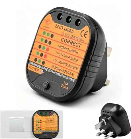 Asheyya Rcd/gfci Plug Socket Tester Uk, 220-250v Circuit Voltage Polarity Detector with Lcd Display for Detecting Power Plug Wiring