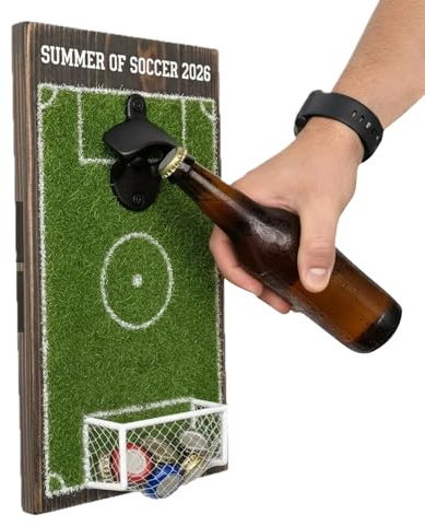 Abrebotellas | Herramienta con forma de campo de fútbol | Destapador de botellas con recogedor de chapas - Para Aficionado al Fútbol, Vino, Cerveza, Agua, Cocina, Bar, Restaurante