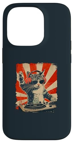 Drôle DJ Cat Disco Sound Tech Casque Musique Coque pour iPhone 14 Pro