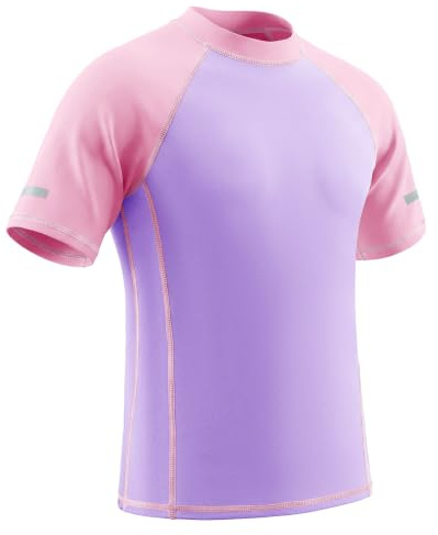Hoseay Maglietta Bagno Protezione Solare per Ragazzi Ragazze 7-15 Anni | Top da Nuoto Manica Corta, con Strisce Riflettenti, Elastico, Traspirante Maglia Rash Guard, Abbigliamento Piscina Surf