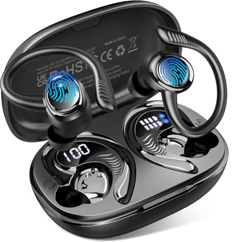 Ecouteurs Bluetooth sans Fil Sport, 2026 Écouteur Bluetooth 5.4 avec 6D HiFi Stéréo, 4 ENC Mic, 60+Hrs Ecouteurs sans Fil, IP7 Étanche Oreillette Bluetooth, USB-C/Écran LED Casque, pour iOS Android
