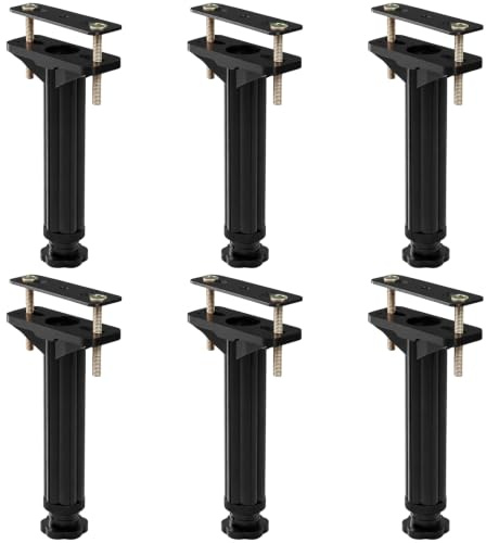 6 PCS Bed Frame Support Legs, 7.5 to 12.6 in Adjustable Under Bed Support Beam, Bed Center Slat Support Leg for Furniture, Dual-Hole Mounting, Includes Screws Bolts Nuts and Self-Tapping Screws