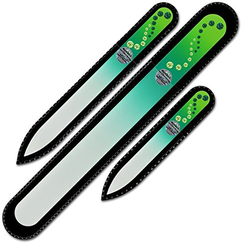 Mont Bleu Set of 3 Crystal Nail Files hand decorated with crystals from Swarovski® | Hand Made, Czech Tempered Glass, Lifetime Guaranty