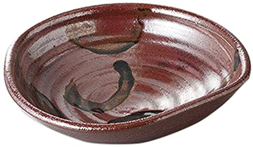 Set of 5, Large Pot, Planting Pot, Red Glaze, Black Brush, 7.0 Flat Pot, 8.2 x 8.4 x 2.4 inches (20.8 x 21.3 x 6 cm), Restaurant, Restaurant, Commercial Use, Tableware
