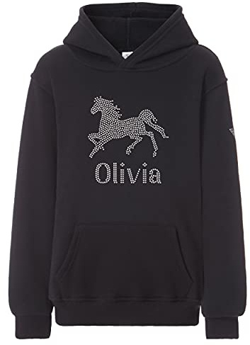 Sweat à capuche fantaisie Varsany pour l’équitation, Filles, pouvant être personnalisé Large noir