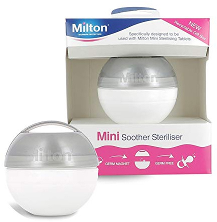 Milton Tragbarer Mini SCHNULLER Schnuller Sterilisator & Tabletten 10PK - Silber + 50tablets