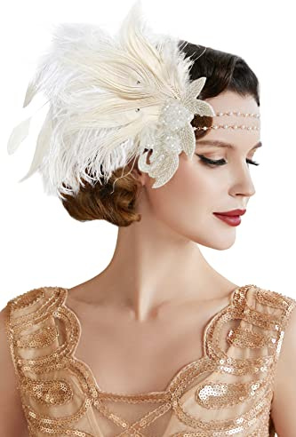 BABEYOND 1920-talet, pannband med fjäder för damer, 20-talsstil, Charleston hårband, Great Gatsby damer karneval, kostym tillbehör, vit