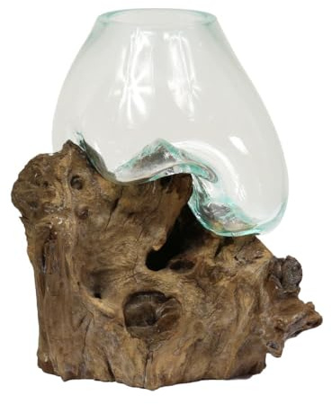 Oriental Galerie Vase Wurzelglas Teelichthalter Glasvase Glas Deko Unikat Wurzelholz Teakholz Bali Krug Kübel Kanne Dekoglas Vase Groß Nr. 4