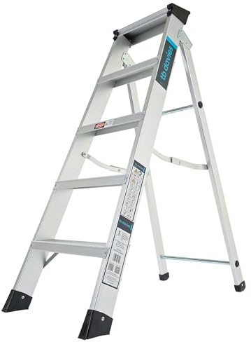 TB Davies 1200-025 Heavy-Duty Swingback Step Ladder, 5 Tread, Aluminium, 150kg Work Load, EN131 Professional
