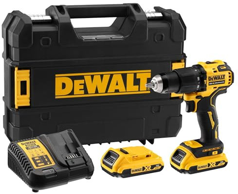DEWALT Trapano avvitatore a percussione senza spazzole 18V XR, 2 batterie da 2Ah, DCD709D2T-QW
