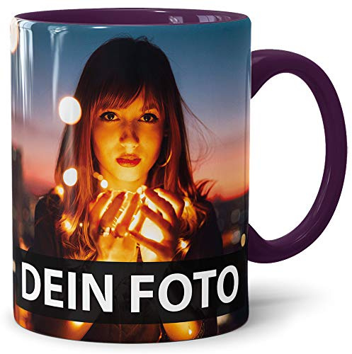 Foto-Tasse zum selbst gestalten mit Foto und Text/mit individuellen Druck in Profiqualität/Personalisierte Geschenk-Idee mit Bild/XXL-Druck/Violett