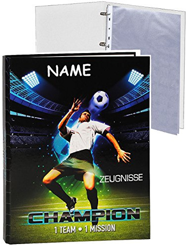 alles-meine.de GmbH Zeugnismappe/Ordner - Zeugnisse - Fußball Champion - incl. Namen - incl. Einsteckseiten - Ringbuch/Sammelordner - Dokumentenmappe A 4 - Ringordner - f..