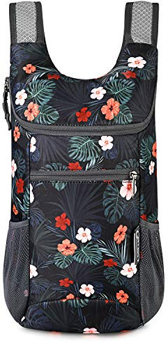 G4Free Faltbarer Rucksack Leichter Tagesrucksack Klein 130g Unisex Packbarer Reiserucksack Wanderrucksack für Wandern Fahrrad (Blume Schwarz)
