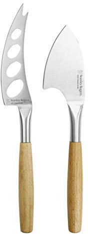 Stanley Rogers Käsemesser-Set, hochwertige Käseschneider ideal für Weichekäse und Hartkäse, geschlitztes Messer mit Edelstahlklinge, langlebiges Käsebeil (Farbe: Silber/Braun), Menge: 1 x 2er Set