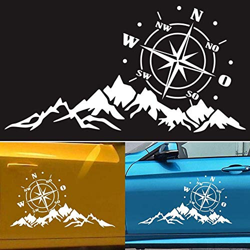 HELLOGIRL Auto Aufkleber Berg Kompass Grafiken, 2PCS 3D Auto Motorhaube Auto Karosserie Seitentür Vinyl Aufkleber wasserdicht, 56x30cm