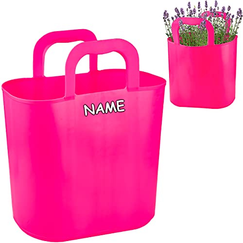 alles-meine.de GmbH Flexi & flexibel Modell + Farbwahl XL großer - biegbarer - Einkaufskorb/Pflanztasche mit Henkel - rosa/pink - neon Farben - inkl. Name - Einkaufstasch..