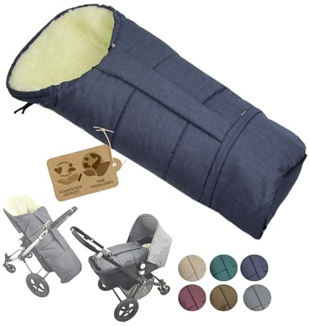BAMBINIWELT Winterfußsack MUMIE MELIERT – universaler Fußsack aus Lammwolle für Kinderwagen, Buggy & Schlitten – Wasser- & windabweisend, größenverstellbar (90-110 cm) (Marine)