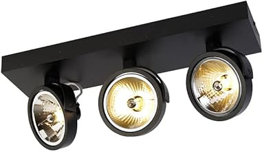 Qazqa Verstellbarer Deckenstrahler, Deckenspot - Go - Schwarz, max. 3W, Geeignet für LED, 45.4cm, Rechteckig, 3-flammig, Ideal als Flur, Küche lampe, Schlafzimmerlampe, Wohnzimmerlampe und