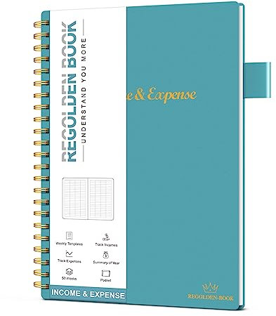 Einnahme- und Ausgaben-Tracker, Buchhaltung, Ledger-Buch für kleine Unternehmen – Buchhaltungs-Ledger-Rekord-Notizbuch mit Tasche, Mann und Frauen, 53 Wochen (21,6 x 14 cm), Blaugrün