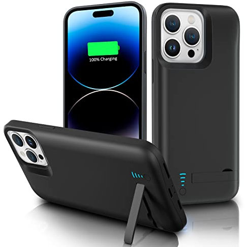 Gladgogo Akku Hülle für iPhone 14 Pro Max, [6800 mAh] Zusatzakku Ladehülle Handyhülle, Battery Case Akkuhülle Mit klappbarem Ständer für Apple iPhone 14 Pro Max (6,7 Zoll)