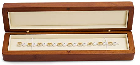 Oirlv Vintage Bois de Noyer Boîte à Longue Chaîne Boîte à Bijoux pour Anniversaire,Fiançailles,Saint Valentin Boîte Cadeau(Blanc Crème)