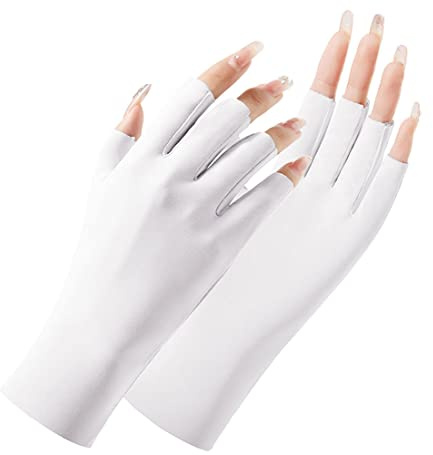 Damen-Handschuhe, UV-Schutz, Eisseide, Sonnenschutz, fingerlos, Halbfinger, Touchscreen-Handschuhe, Wandern, Radfahren, Handschuhe (weiß)