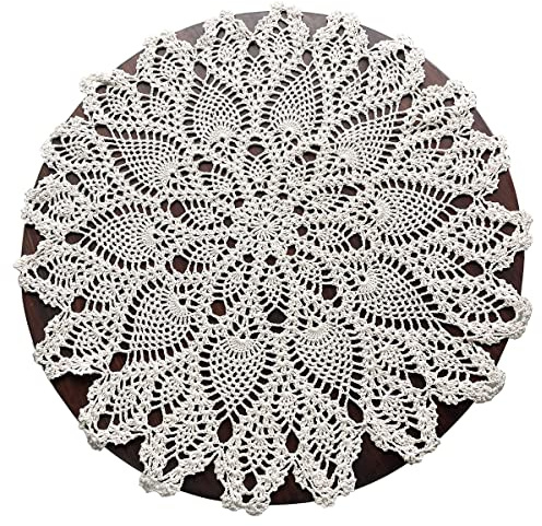 gracebuy Tischdeckchen / Deckchen, rund, handgefertigt, Blumenmuster, Häkelspitze, 60 cm, Beige