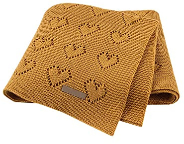 Surwin Baumwolle Strickdecke Babydecke Kuscheldecke, Mädchen und Jungen Babys Gestrickt Kinderdecke Freien Krabbeldecke Perfekt für Kinderwagen Babybett (80x100cm,braun gelb)